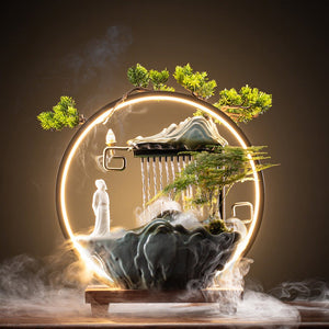 ACACUSS Ceramic Lotus Incense Burner Led Lamp Circulating Water Ornaments Make Money Modern Rockery Fountain Fish - ACACUSS