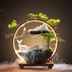 ACACUSS Ceramic Lotus Incense Burner Led Lamp Circulating Water Ornaments Make Money Modern Rockery Fountain Fish - ACACUSS