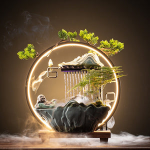 ACACUSS Ceramic Lotus Incense Burner Led Lamp Circulating Water Ornaments Make Money Modern Rockery Fountain Fish - ACACUSS