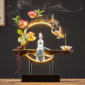 Waterfall Backflow Incense Burner Ladies Buddha Home Decoration Elk - Incense Stick Holder Buddha Decoration Ceramic Burner Handmade Flower - ACACUSS