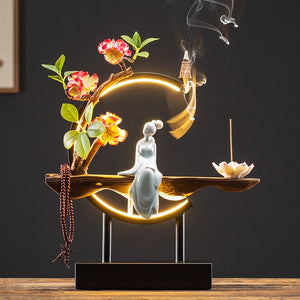 Waterfall Backflow Incense Burner Ladies Buddha Home Decoration Elk - Incense Stick Holder Buddha Decoration Ceramic Burner Handmade Flower - ACACUSS