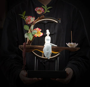 Waterfall Backflow Incense Burner Ladies Buddha Home Decoration Elk - Incense Stick Holder Buddha Decoration Ceramic Burner Handmade Flower - ACACUSS