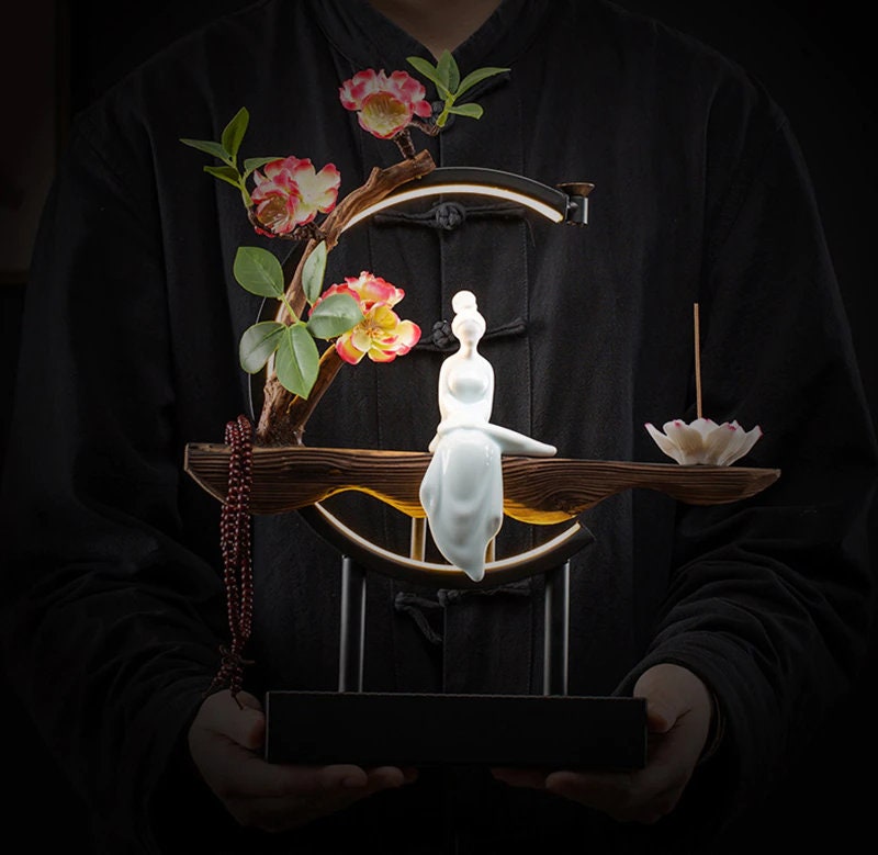 Waterfall Backflow Incense Burner Ladies Buddha Home Decoration Elk - Incense Stick Holder Buddha Decoration Ceramic Burner Handmade Flower - ACACUSS