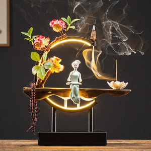 Waterfall Backflow Incense Burner Ladies Buddha Home Decoration Elk - Incense Stick Holder Buddha Decoration Ceramic Burner Handmade Flower - ACACUSS