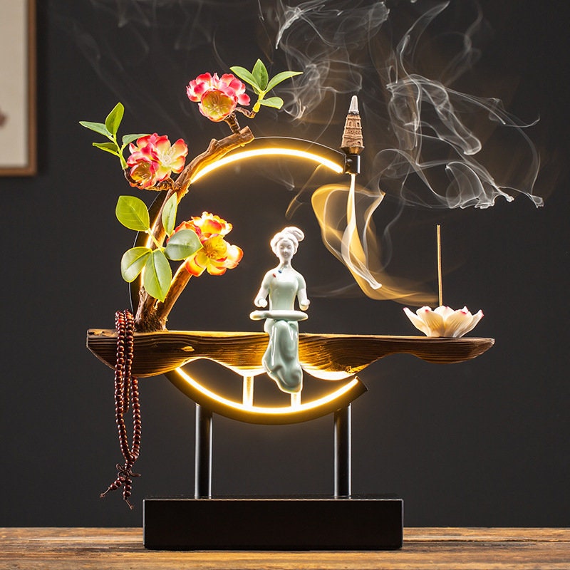 Waterfall Backflow Incense Burner Ladies Buddha Home Decoration Elk - Incense Stick Holder Buddha Decoration Ceramic Burner Handmade Flower - ACACUSS