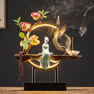 Waterfall Backflow Incense Burner Ladies Buddha Home Decoration Elk - Incense Stick Holder Buddha Decoration Ceramic Burner Handmade Flower - ACACUSS