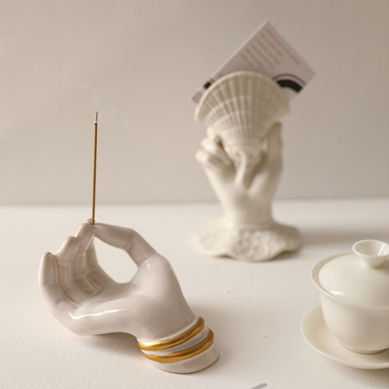 Innovative Burning Three-dimensional Palm-hand Making Kiln-changing Glazed Ceramic Incense Insert Jewelry Storage Tray Ornaments acacuss