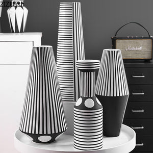 Irregular Black White Striped Vase Flower Arrangement Container Countertop Ceramic Hydroponic Flower Vase Home Decoration Crafts acacuss