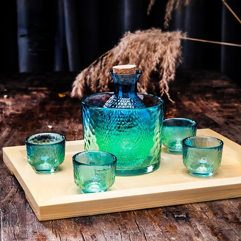 Japanese Hammer Pattern Glass Wine Set Sake Pot Set Cocktail Cup Heat-resistant Scalding Wine Pot Wine Dispenser acacuss
