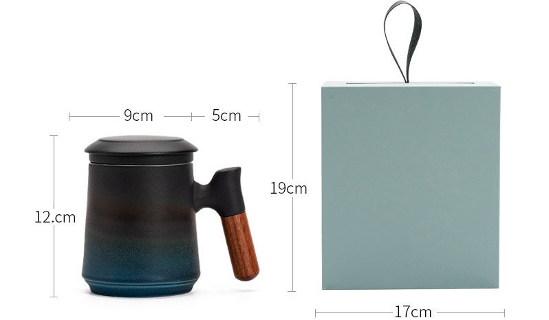 ACACUSS Japanese Ceramic Tea mug Set with Infuser and Lid Handmade Personalization Mountain Pottery  Tea mug 450ml - ACACUSS