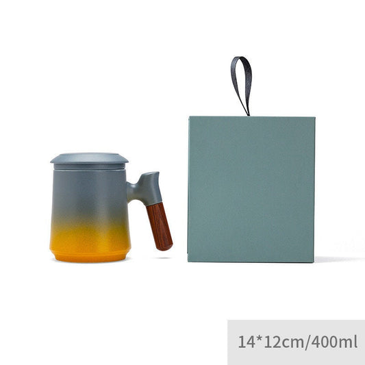 ACACUSS Japanese Ceramic Tea mug Set with Infuser and Lid Handmade Personalization Mountain Pottery  Tea mug 450ml - ACACUSS