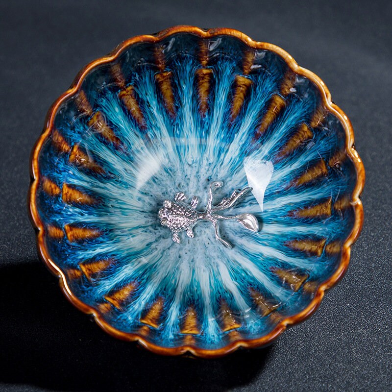 ACACUSS Jianzhan Teacup Jianyang Tianmu Glaze Inlaid Silver Oil Dripping Tea Bowl Inlaid Silver Tea Cup Whitebait Master Cup Kungfu Tea - ACACUSS