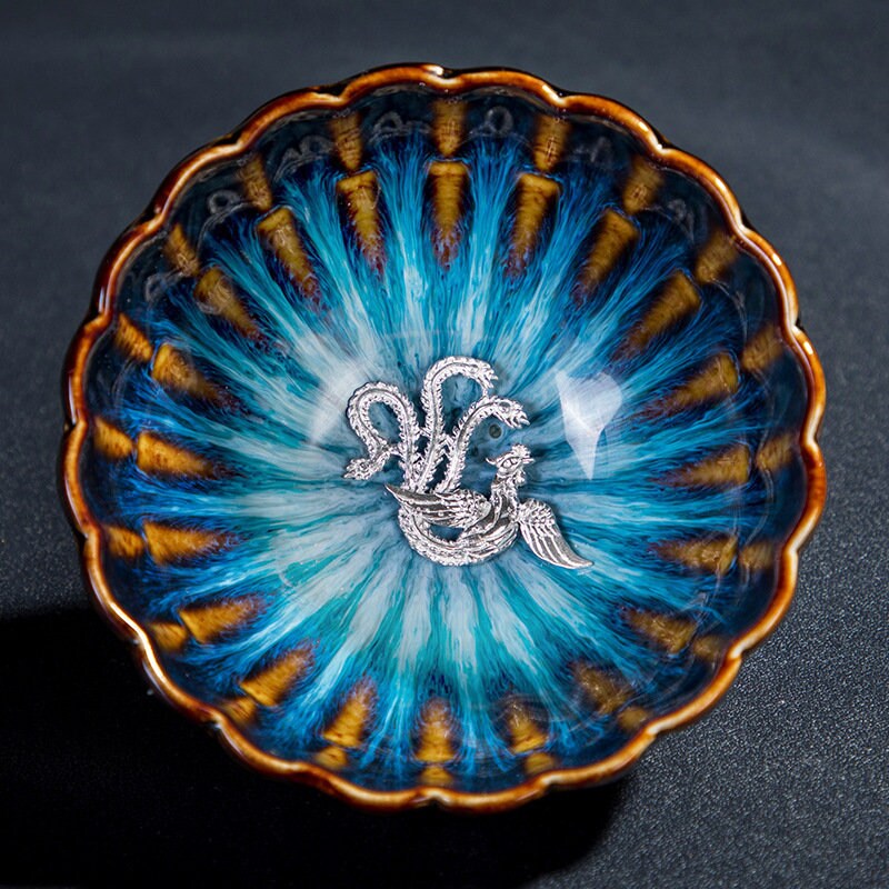 ACACUSS Jianzhan Teacup Jianyang Tianmu Glaze Inlaid Silver Oil Dripping Tea Bowl Inlaid Silver Tea Cup Whitebait Master Cup Kungfu Tea - ACACUSS