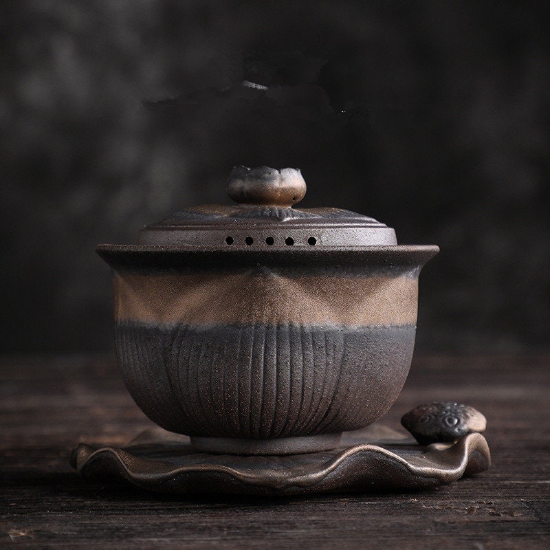 Jingdezhen Wood-fired Gaiwan Kung fu Iron-glazed Tea Bowl - acacuss