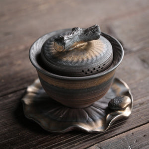 Jingdezhen Wood-fired Gaiwan Kung fu Iron-glazed Tea Bowl - acacuss