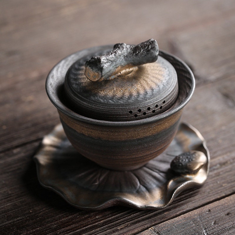 Jingdezhen Wood-fired Gaiwan Kung fu Iron-glazed Tea Bowl - acacuss