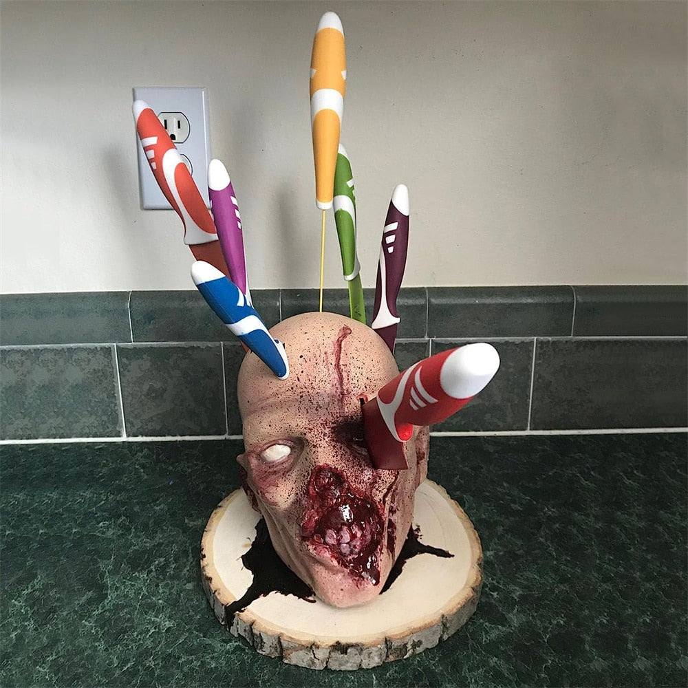 Kitchen Storage Head Holder Skull Kitchen Fruit Knife Storage Rack Ornament Party Fruit Storage Rack Halloween Ornament Gift acacuss