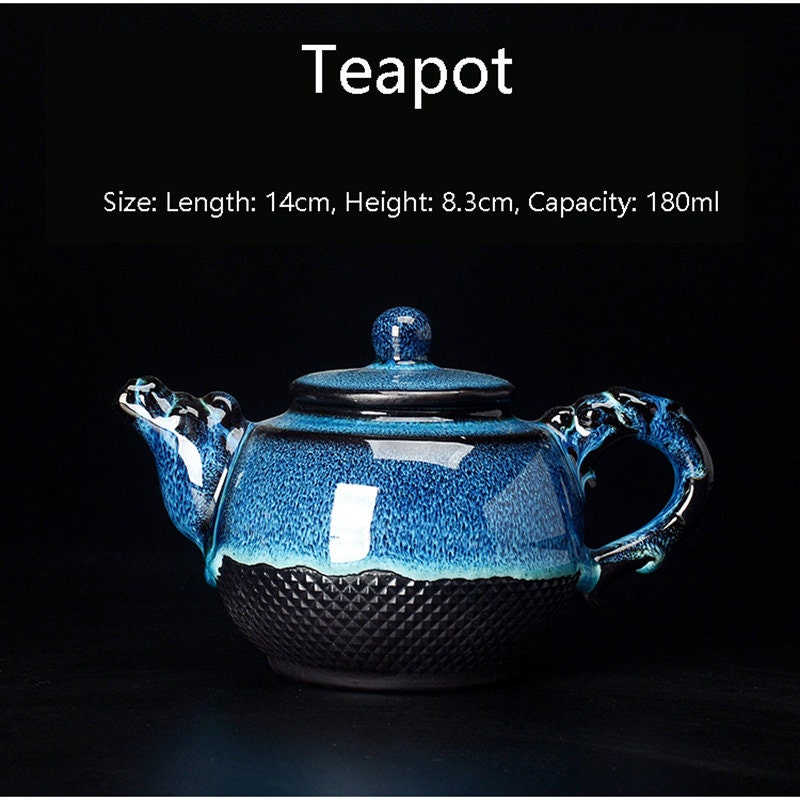 ACACUSS Kung Fu tea set travel bag - Chinese Tea Set Blue Amber Glaze Ceramic Temmoku Glaze Exquisite KungFu Portable Teapot Gaiwan Tea Cups - ACACUSS