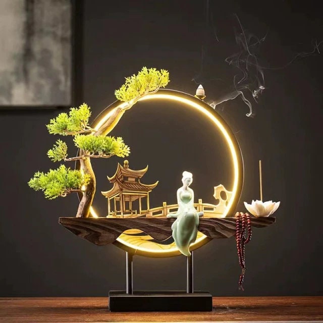 Waterfall Backflow Incense Burner Ladies Buddha Home Decoration Elk - Incense Stick Holder Buddha Decoration Ceramic Burner Handmade Flower - ACACUSS