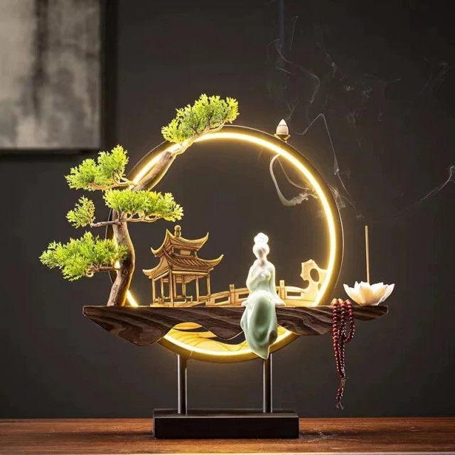 Waterfall Backflow Incense Burner Ladies Buddha Home Decoration Elk - Incense Stick Holder Buddha Decoration Ceramic Burner Handmade Flower - ACACUSS