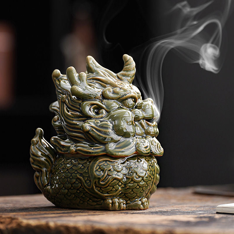Lucky Kylin Incense Burners Dragon Incense Holder Incense Burner Sandalwood Censer Home Decor Craft Fengshui Fabulous Wild Beast acacuss