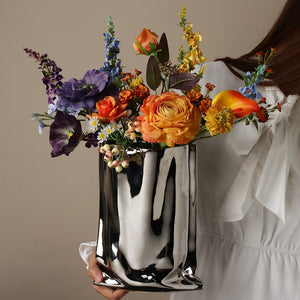 Luxury Ceramic Silver Plant Vase Electroplating Floral Living Room Flower Arrangement Hotel Art Pot Decoration Home Accessories acacuss