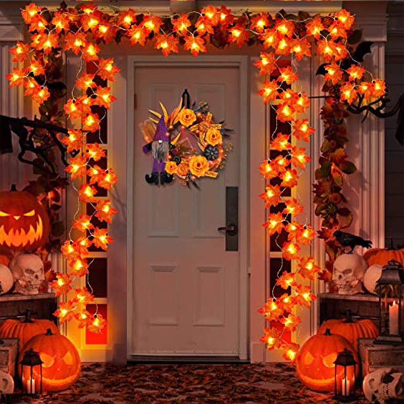 Maple Leaves String Lights Leaf Garlands String Lights Battery Operated Autumn Thanksgiving Halloween Home Fireplace Door Decora acacuss