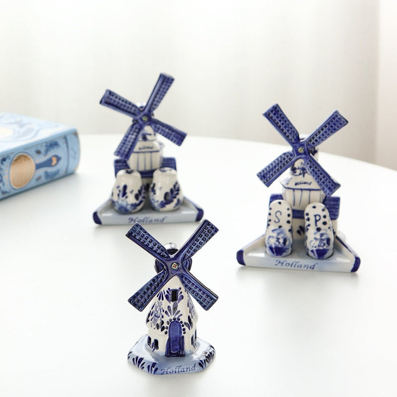 Mediterranean retro hand-painted blue windmill seasoning pot set ceramic home decoration kitchen decoration housewarming gift acacuss