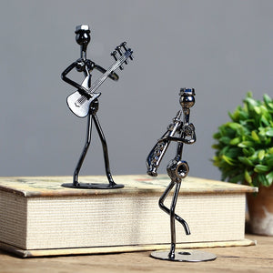 Metal Musician Guitar Player Statue Musical Instrument Little Iron Art Collectible Figurine Home Cafe Office Book Shelf Decorate acacuss