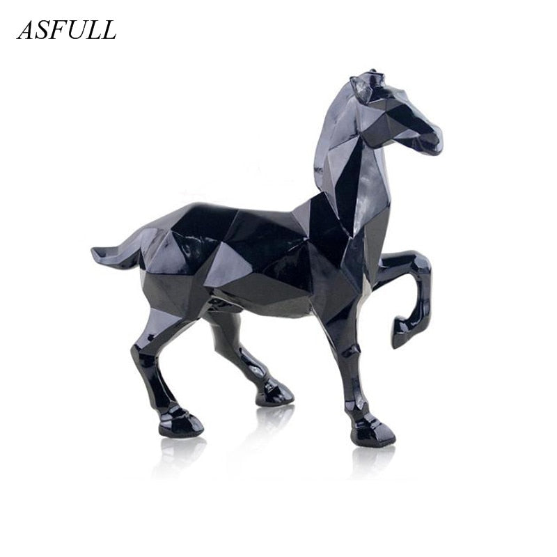 Modern Abstract White Horse Statue Resin Ornaments Home Decoration Accessories For Gift Geometric Resin Black Horse Sculpture acacuss