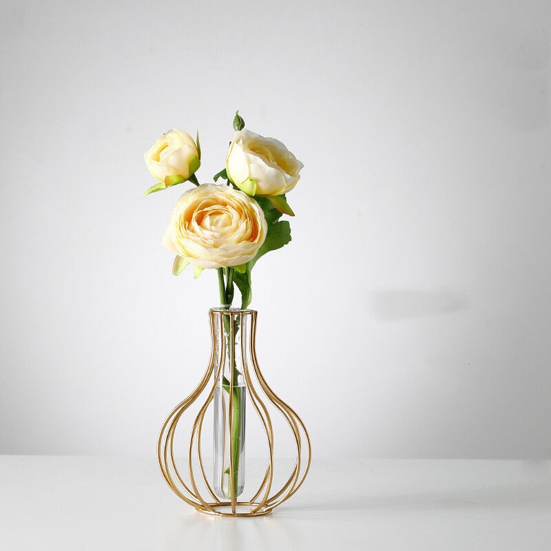 Modern Iron Golden Glass Vase Metal Wire Decorative Glass Tube Vase/Flower Vase Pot/Unique Handmade Home Decor/Living Room Office Table Vase - ACACUSS