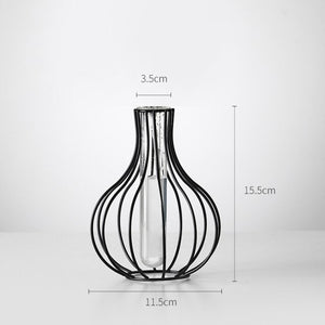 Modern Iron Golden Glass Vase Metal Wire Decorative Glass Tube Vase/Flower Vase Pot/Unique Handmade Home Decor/Living Room Office Table Vase - ACACUSS