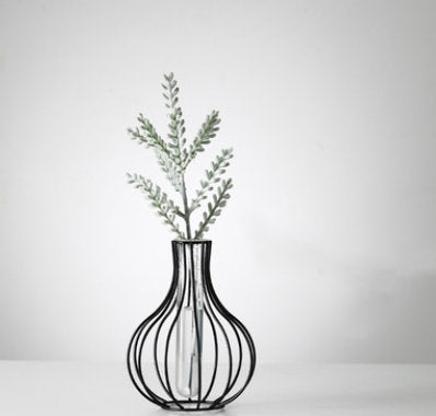 Modern Iron Golden Glass Vase Metal Wire Decorative Glass Tube Vase/Flower Vase Pot/Unique Handmade Home Decor/Living Room Office Table Vase - ACACUSS