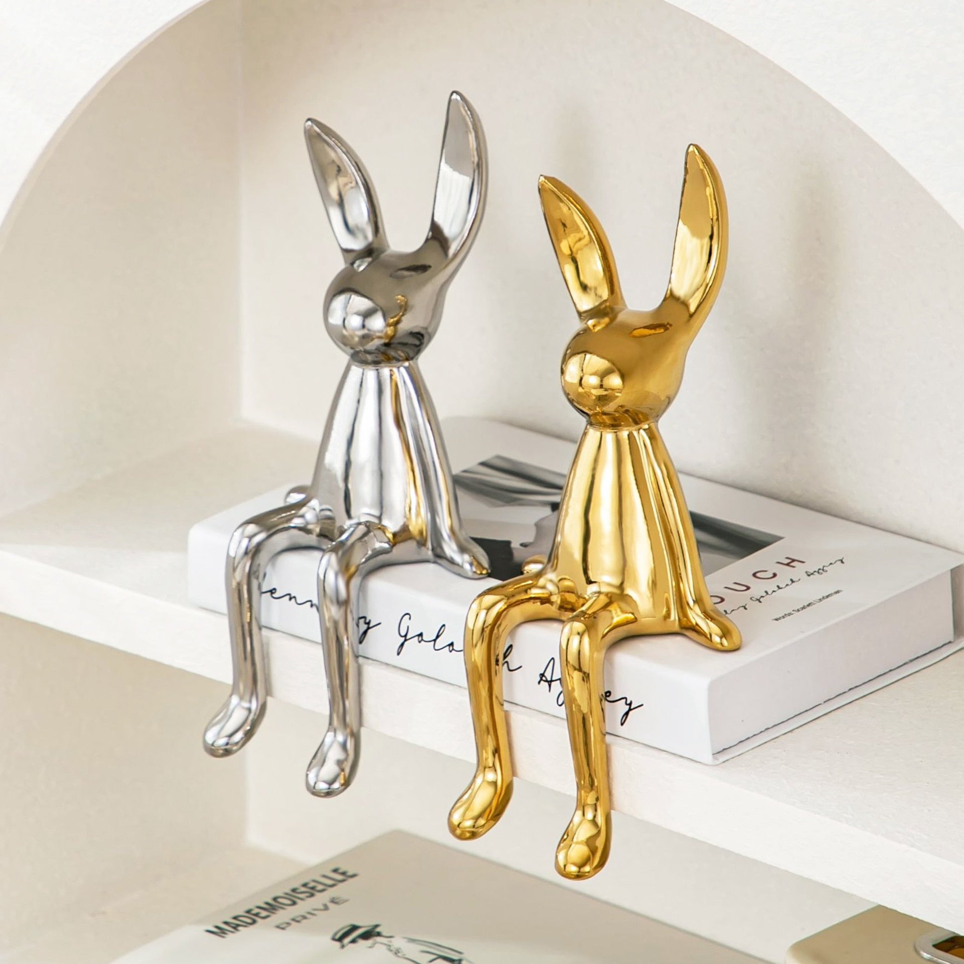 Modern Style Living Room Decoration Kawaii Rabbit Sculpture Ceramic Statue Home Decoration Accessories Home Decor Shelf Decor acacuss