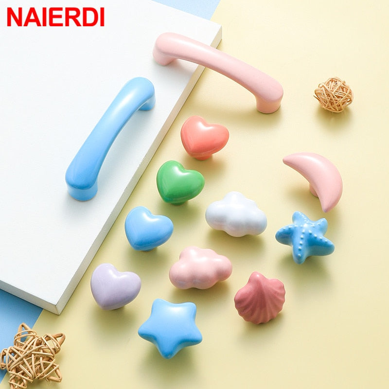 NAIERDI Ceramic Children Room Cabinet Handles Cartoon Moon Star Wardrobe Handle Cupboard Door Pulls Single Hole Furniture Handle acacuss