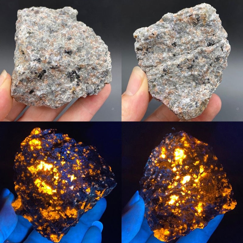 Natural Flame Fire stone Syenite containing fluorescent sodalite mineral rough crystal Long-wave UV 365NM Collection specimens acacuss