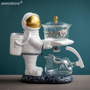 New Astronaut Creative Fish Magnetic Teapot Glass Lazy Automatic Tea Making Household Pu'er Oolong Tea Set Infuser Drinking acacuss