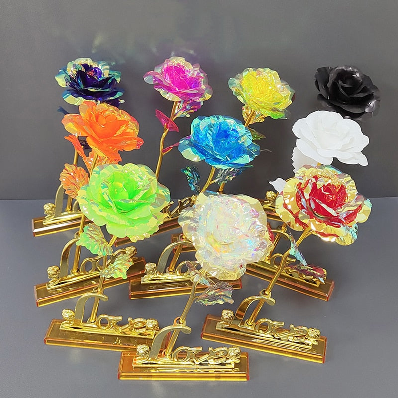 New Valentine's Day 24K Foil Plated Rose Gold Rose Lasts Forever Love Wedding Decor Lover Lighting Roses Creative Gifts 2023 acacuss