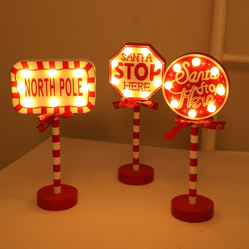 New Year Gifts Christmas Table Pendant Wooden Stop Sign LED Light Ornaments Christmas Decoration 2023 Noel Navidad Home Decor acacuss