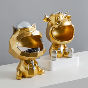 Nordic Golden Geometric Cat Sculpture Modern Decorative Key Snack Storage Abstract Animal Statue Desk Accessories Home Decor acacuss