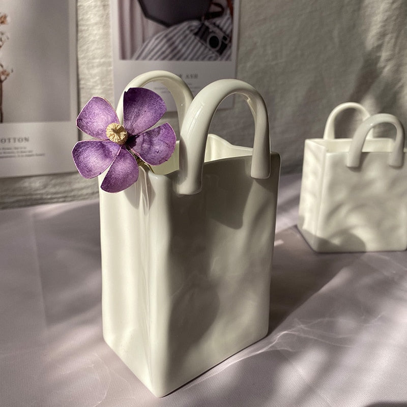 Nordic Portable Vase Ceramic Flower Vase Modern Home Decor Accessories Living Room Decoration Garden Bedroom Ornaments acacuss