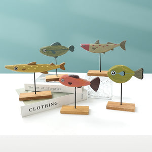 Nordic Wood Fish Sculpture Animal Artistic Sculpture Living Room Office Home Decoration Handmade Crafts Holiday Gift acacuss