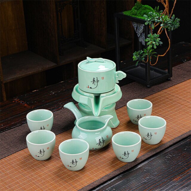 ACACUSS Oriental Chinese Gongfu Tea Set Unique TeaPot Lazy Stone Mill Automatic Ceramic Tea Set - ACACUSS