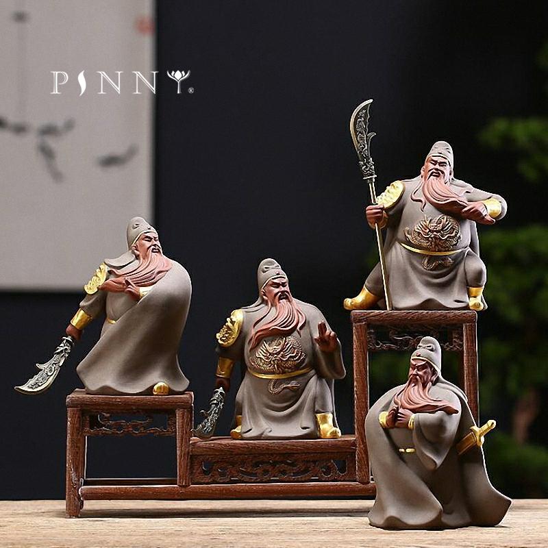 PINNY Ceramic Ancient General Guan Gong Ornaments Town House Decorations For Evil Spirits Purple Clay Statues Crafts Decorative acacuss
