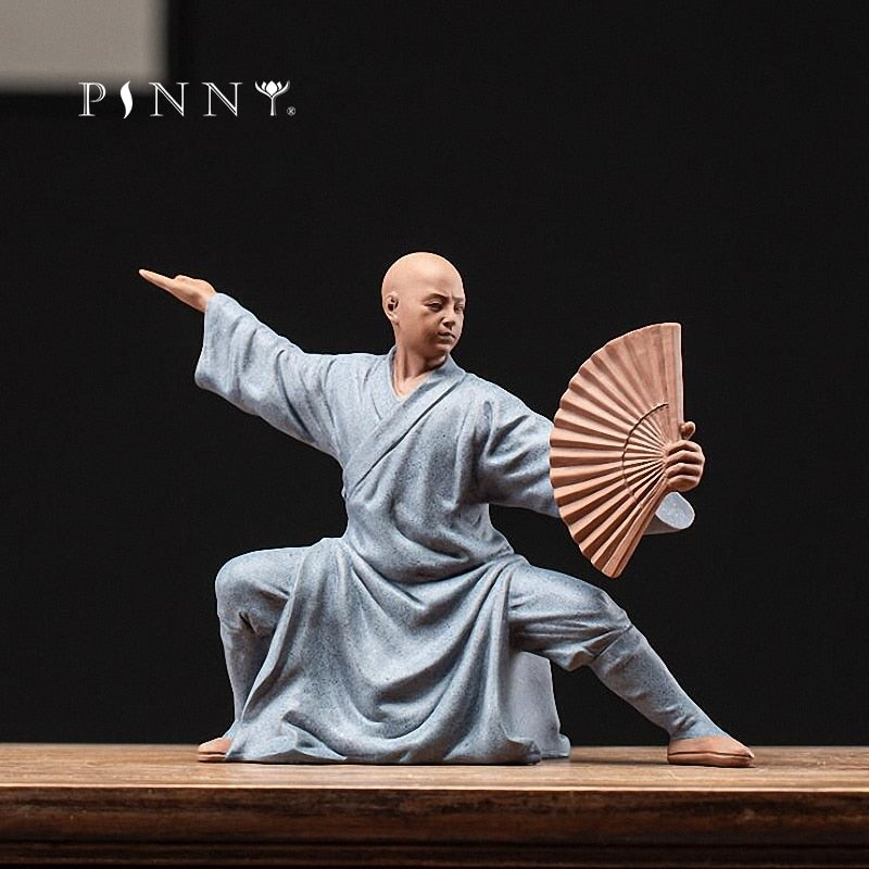 PINNY Ncient Painted Pottery Buddha Statue Chinese Kongfu Ceramics Figure Home Decoration Accessories Zen Creative Ornaments acacuss