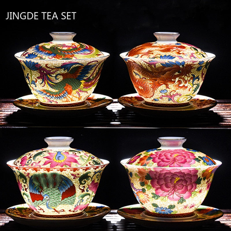 Palace Enamel Dragon Pattern Ceramic Gaiwan Chinese Handmade Teacup Travel Tea Bowl Home Teaware Accessories Drinkware 170ml acacuss