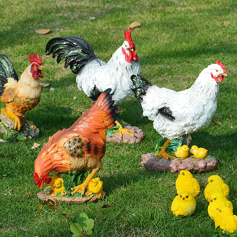 Pastoral Simulation Rooster Hen Resin Ornaments Outdoor Garden Balcony Accessories Crafts Park Courtyard Lawn Sculpture Decor acacuss