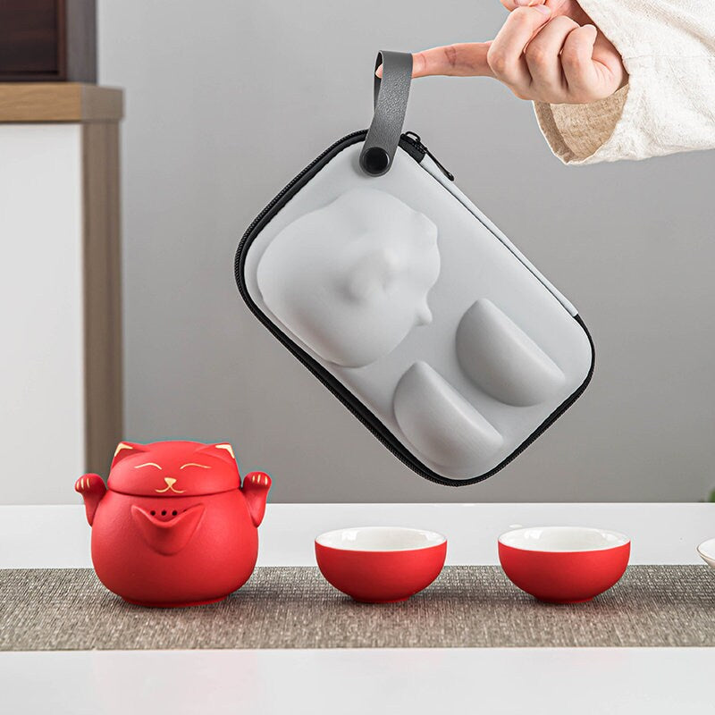 Portable LUCKY CAT mug Tea Set - acacuss