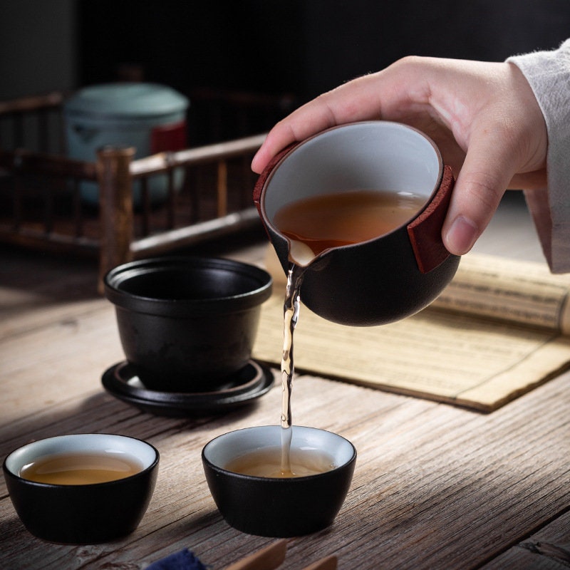 Portable TEA SET teapot with two Tea Cups and Travel Bag - acacuss