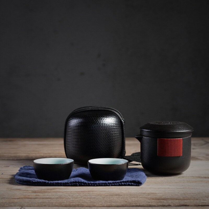 Portable TEA SET teapot with two Tea Cups and Travel Bag - acacuss